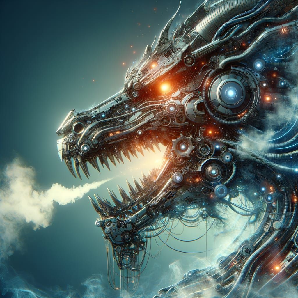 Intricate Robotic Dragon in Sci-Fi Atmosphere