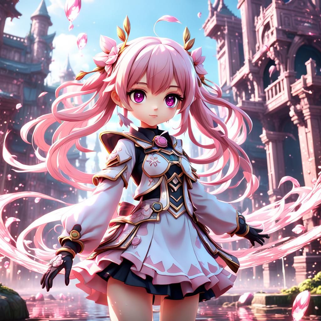 Anime Girl in Pink: Detailed Matte Painting