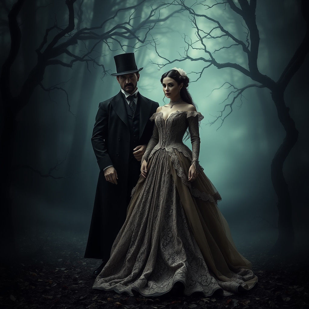 Mystical Victorian Couple in Dreamlike Forest