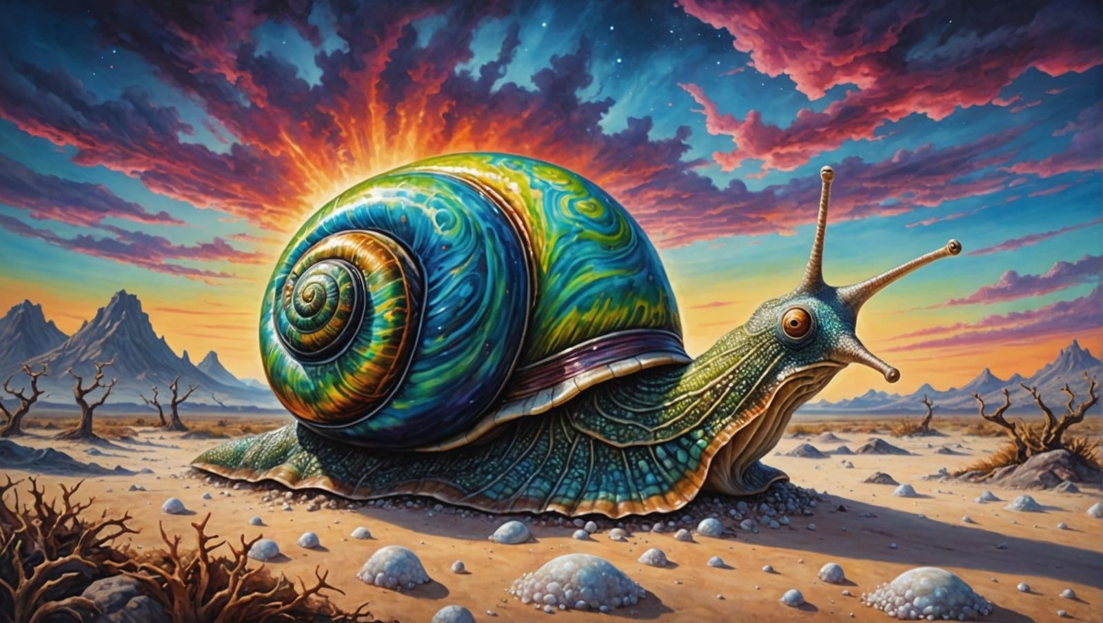 Radioactive Zombie Snail in Surrealist Watercolor