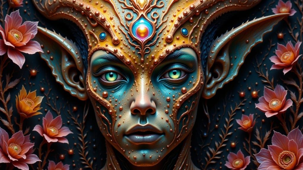 Alien Head Mandala Portrait in Intricate Concept Art Style