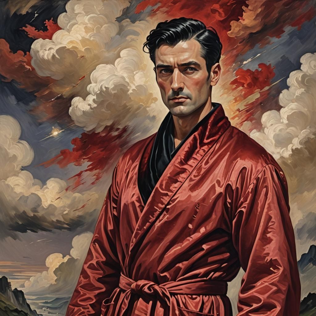 Vintage Impressionist Portrait: Hero in Red Bathrobe