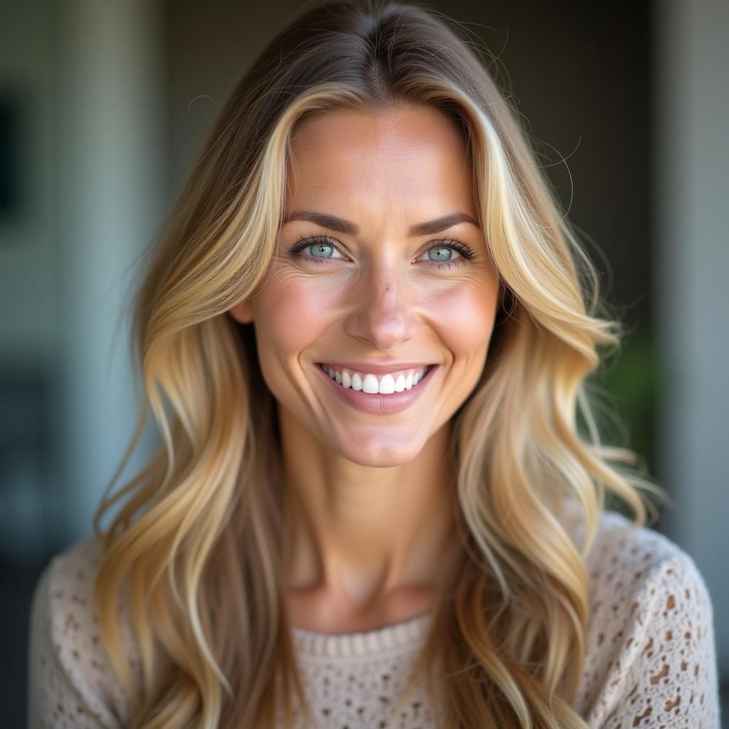 Radiant Blonde Woman Portrait with Bokeh Effect