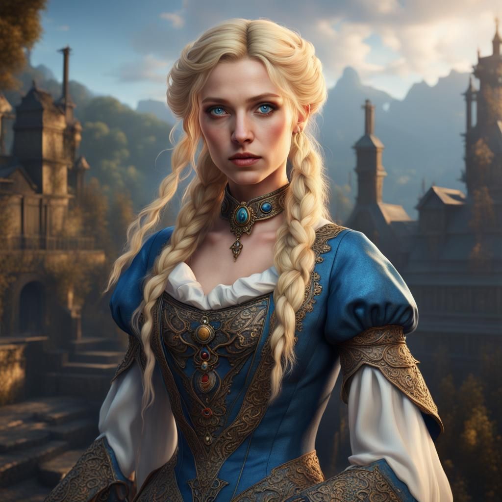 Blue-Eyed Blonde Lady: Detailed Fantasy Art
