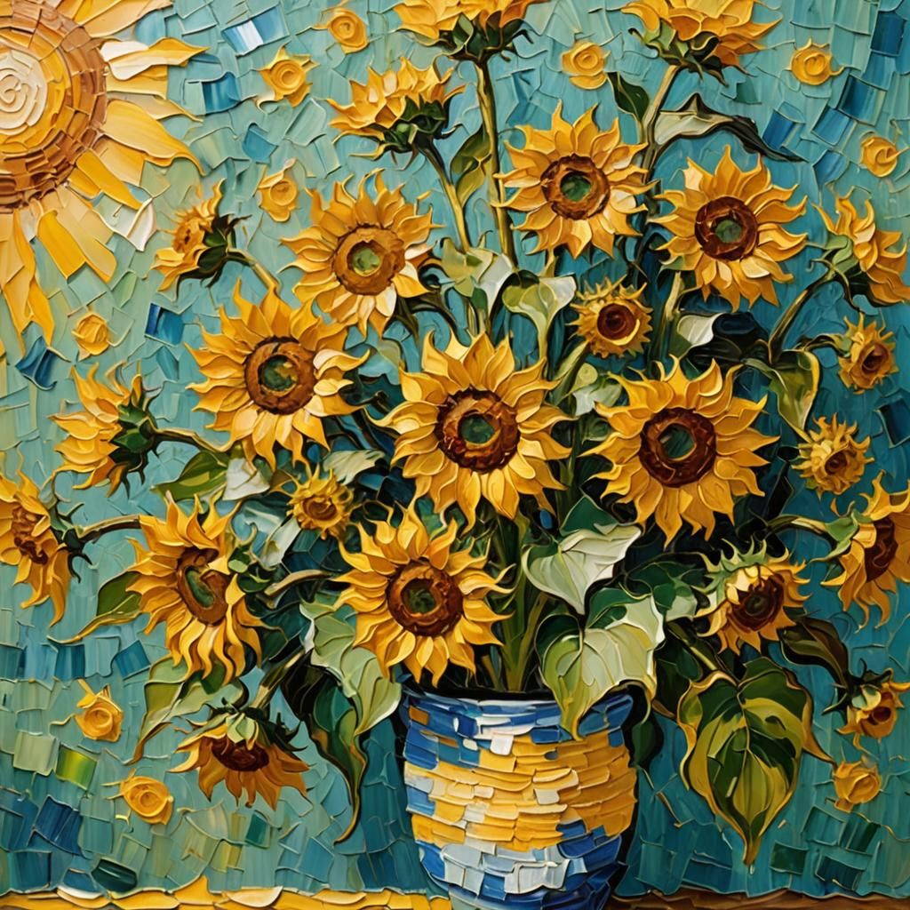 Sunflower VanGogh breathtaking tactile texture impasto paint...