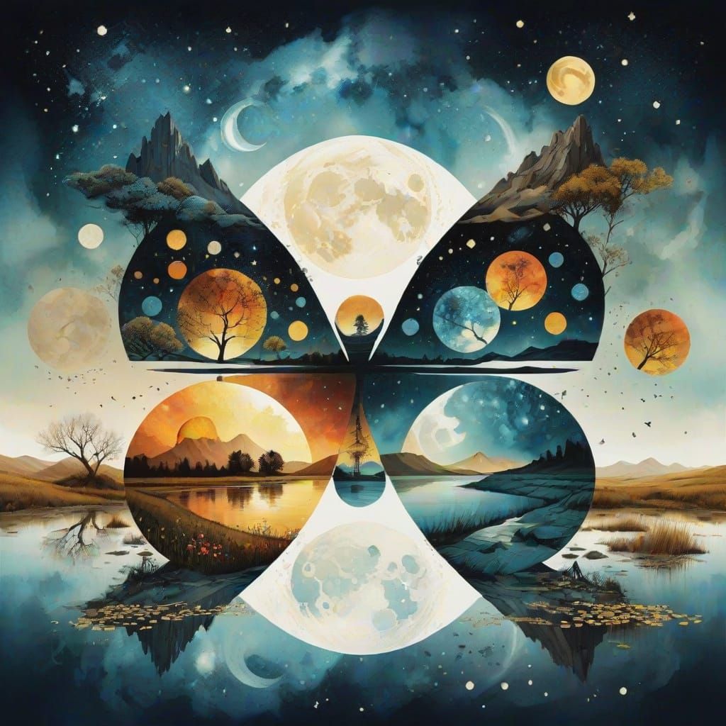 Surreal Yin Yang Dreamscape with Butterflies