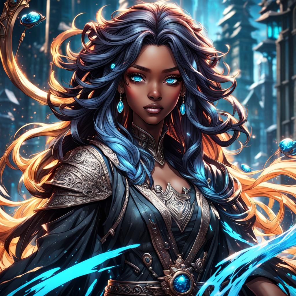 Manga Baddie: Cute Black Girl with Blue Eyes