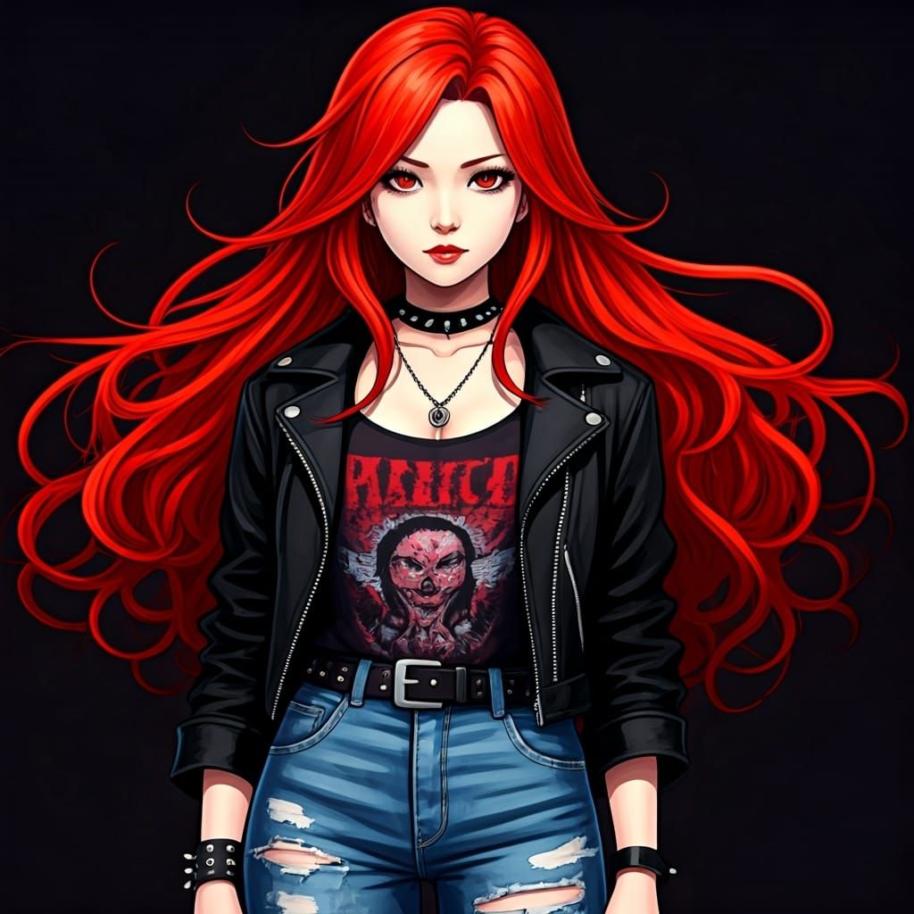 Anime Woman with Red Hair in Shounen Style