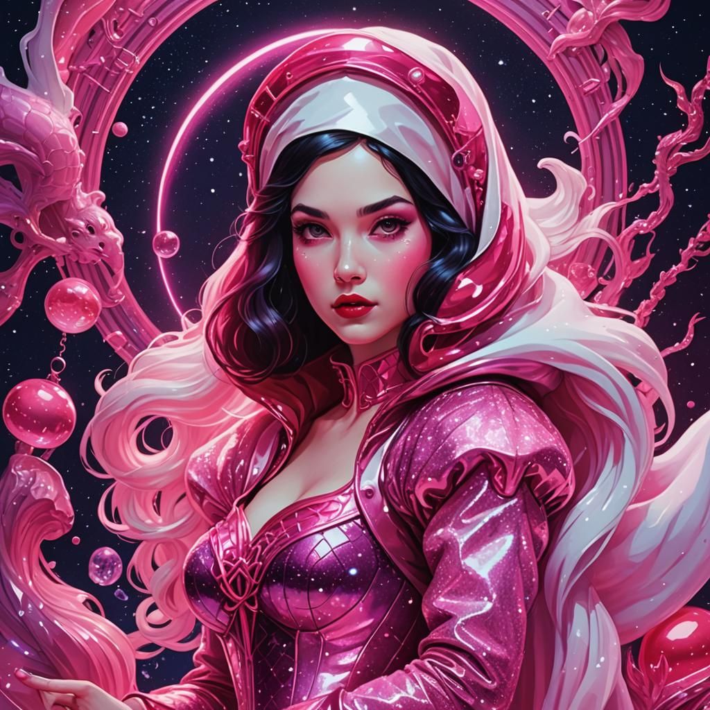 Sparkling Space Mermaid Snow White in Synthwave Style