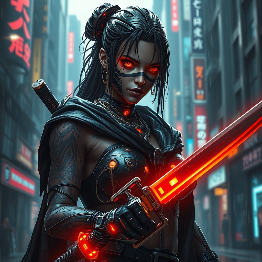 Cyborg Ninja in Neon Metropolis: Cyberpunk Art