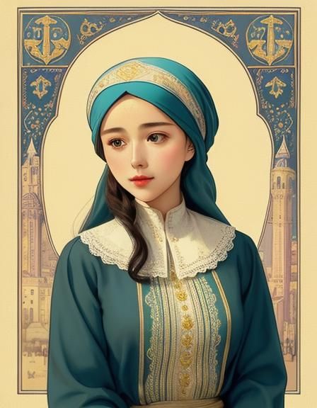 Headscarf in Ukrainian Folk Art Style