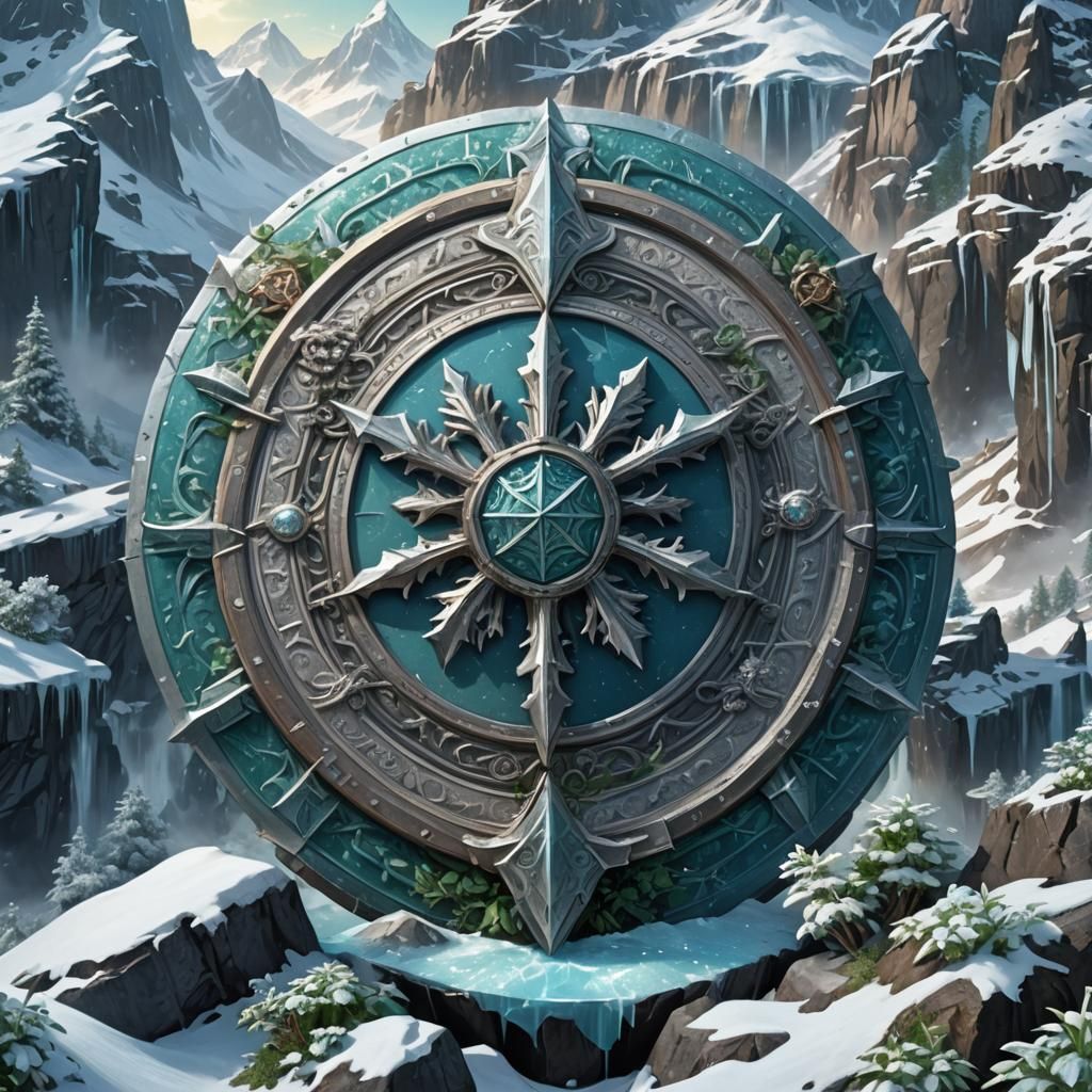 Fantasy Emblem of Winter Peaks and Dwarven Craft