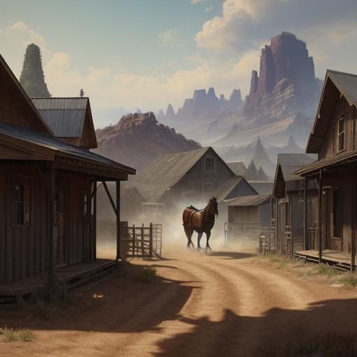 Western Cowboy and Horse in Detailed Matte Painting