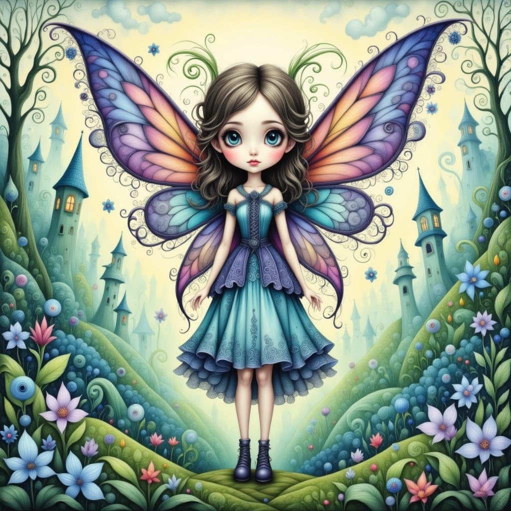 Enchanting Fairy Amidst Bluebells in Watercolor Impressionis...