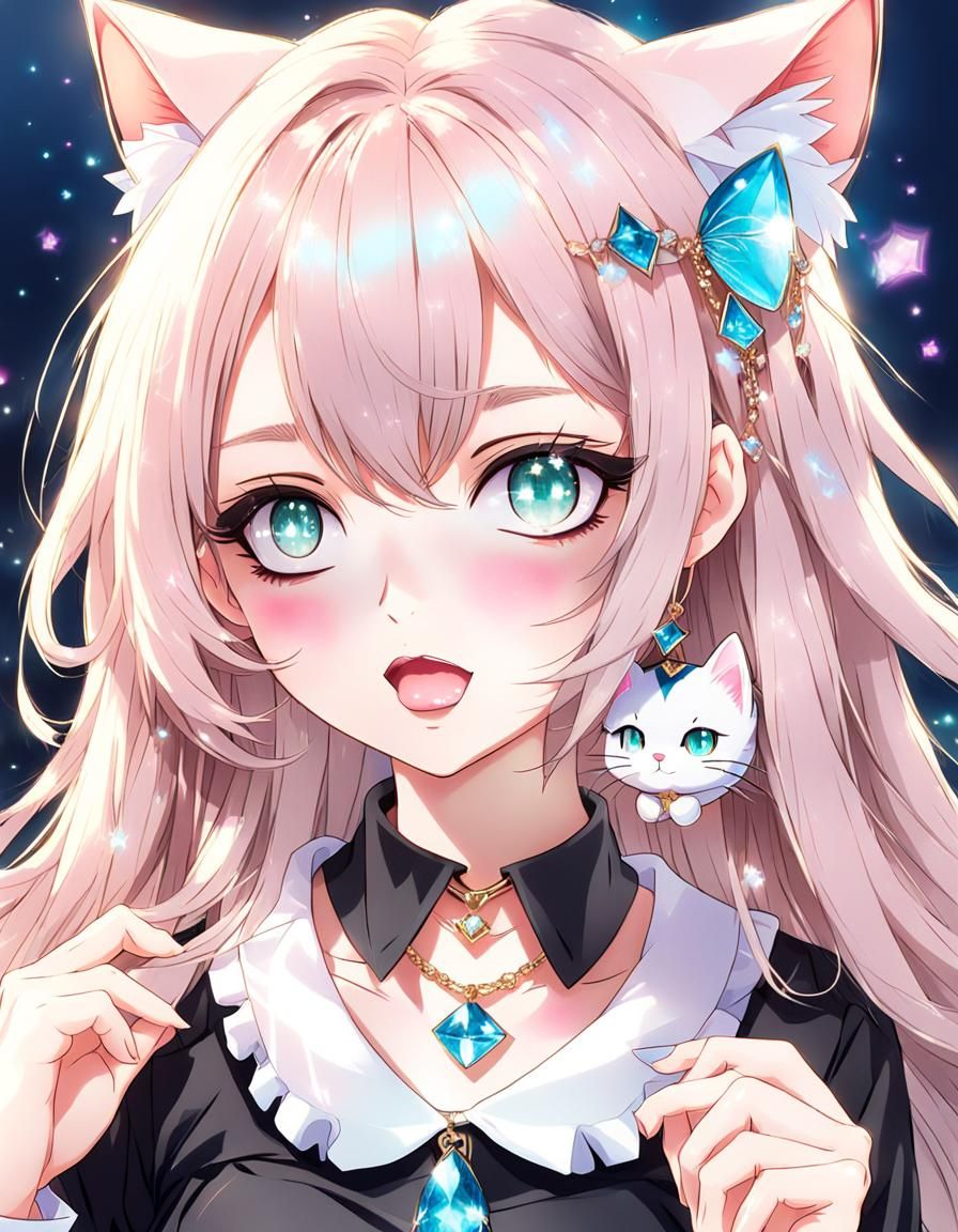 Anime Cat Girl Fairy with Sparkling Eyes