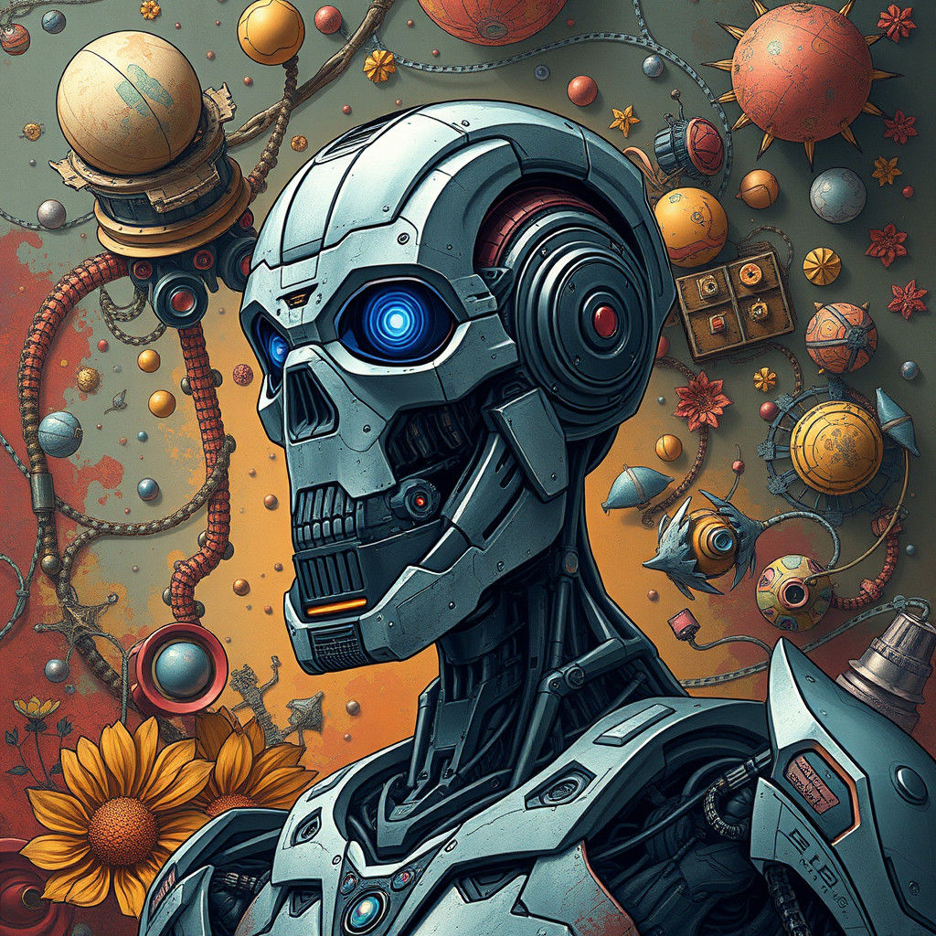 Futuristic Terminator Robot in Doodle Style