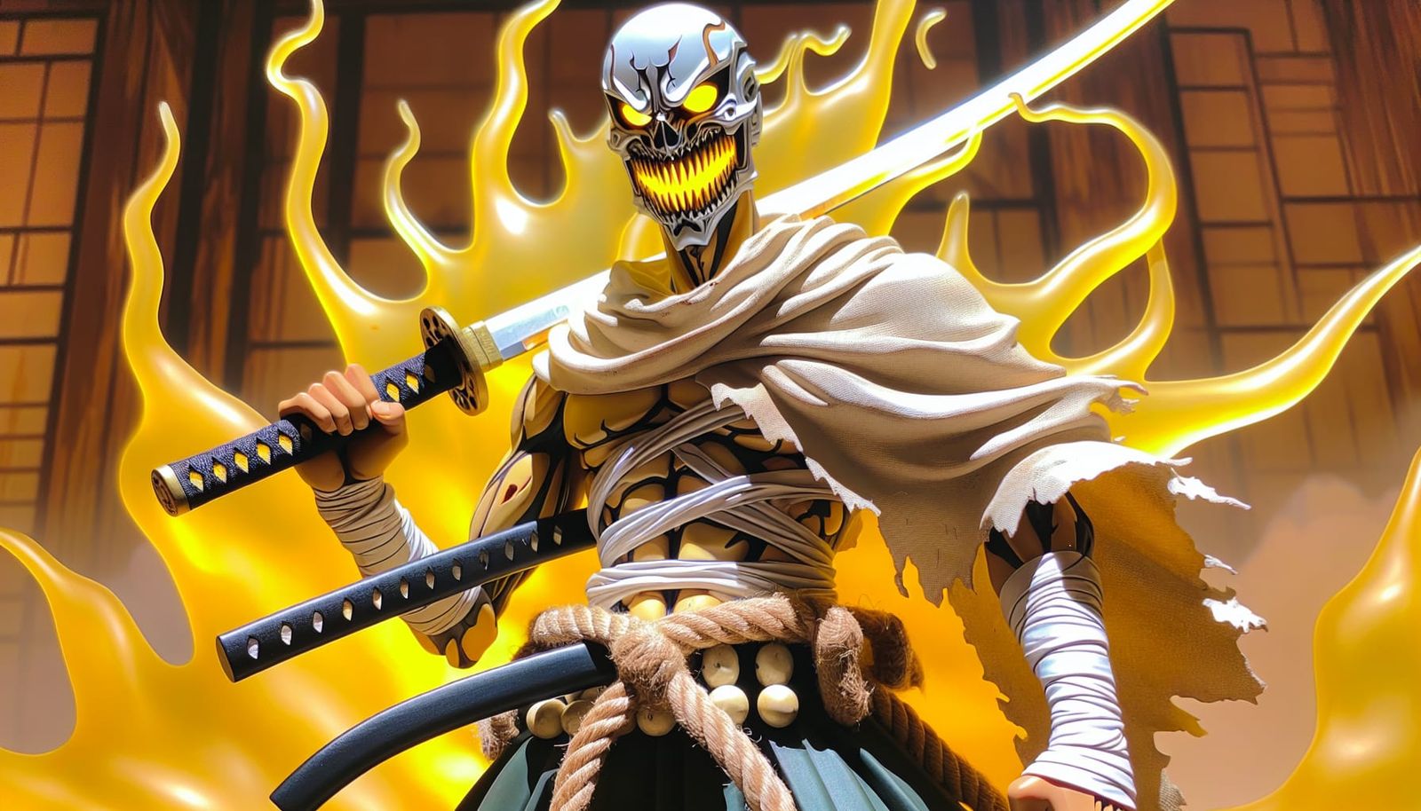 Fierce Anime Warrior in Mystical Desert Battle