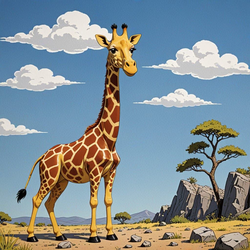 Giraffe Comic Book Art in a Cubist Comic Style