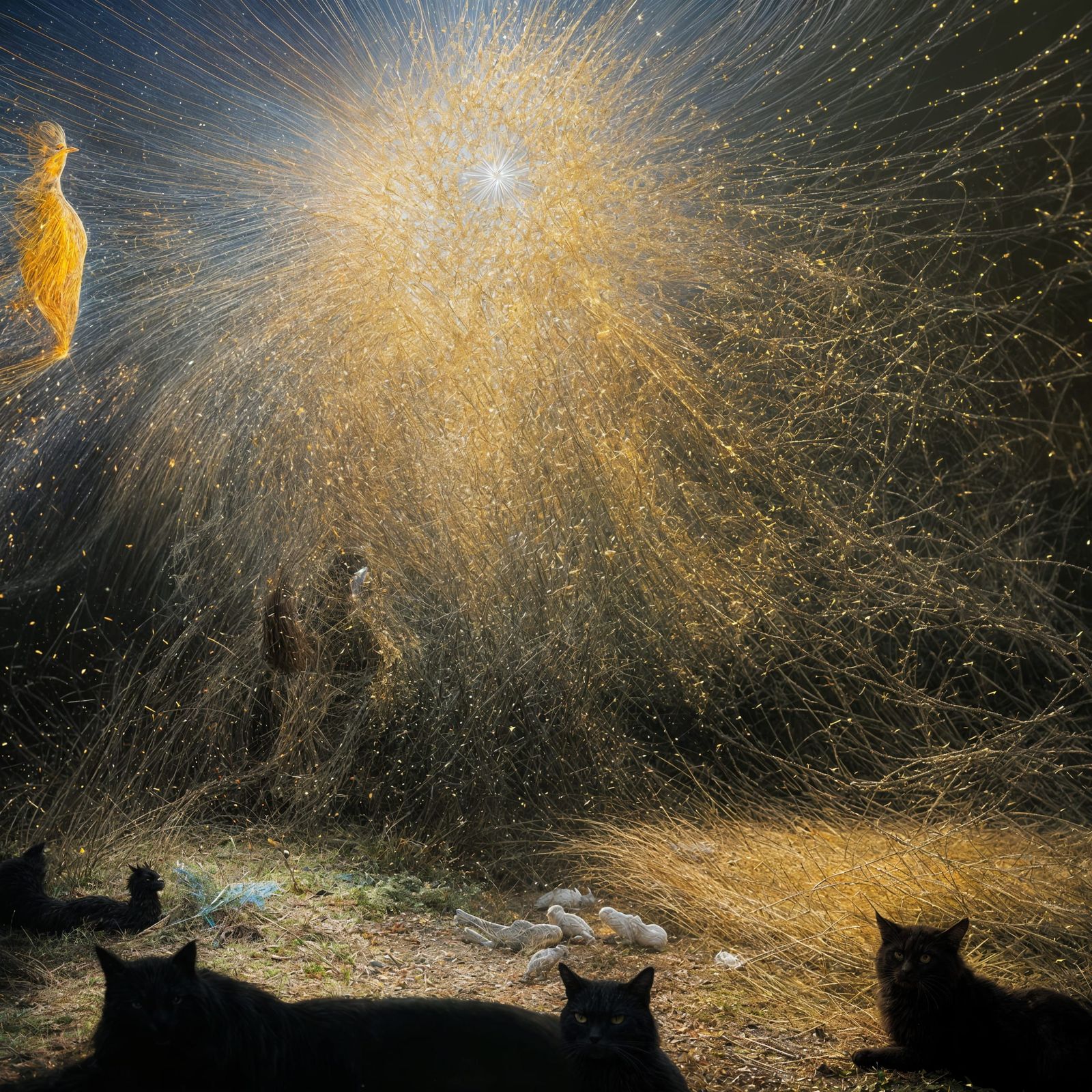 Cats Witnessing a Gathering of Spirits: Surreal Art