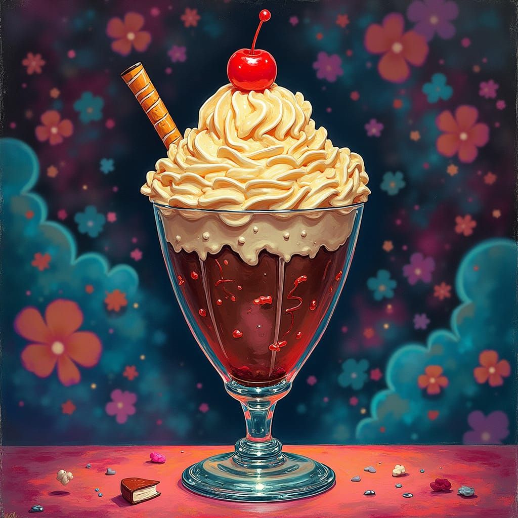 Hot Fudge Sundae Lamp in Pop Surrealist Style