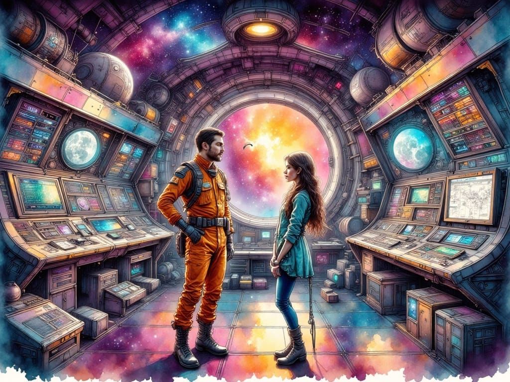 Commander Koenig and Dr. Helena Russell on Moonbase Alpha