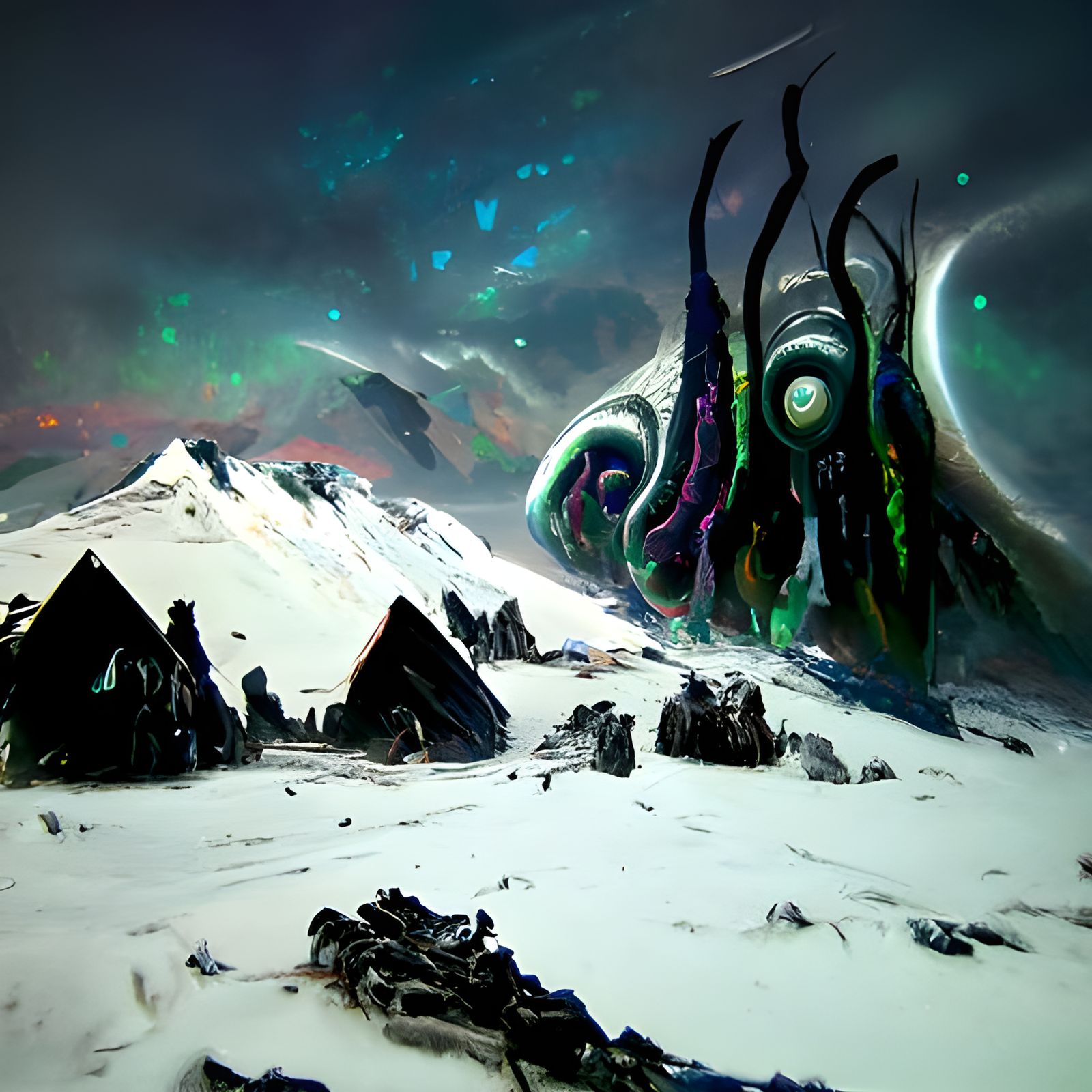 Lovecraftian Antarctic Alien Ruins in Cel Shading
