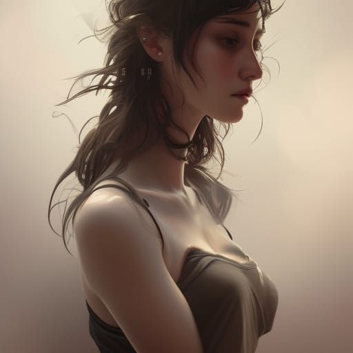 Distressed Portrait in Art Nouveau Style