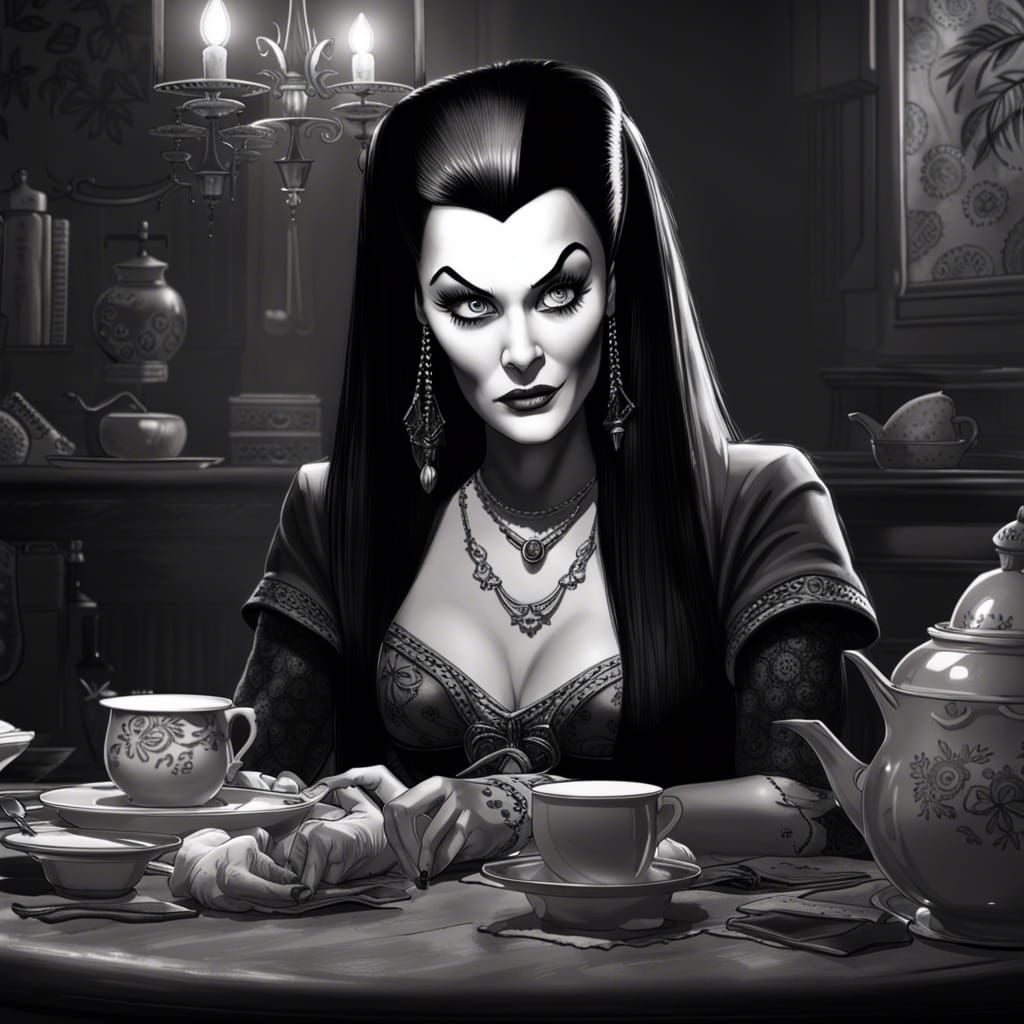 Lily Munster Portrait in Black and White