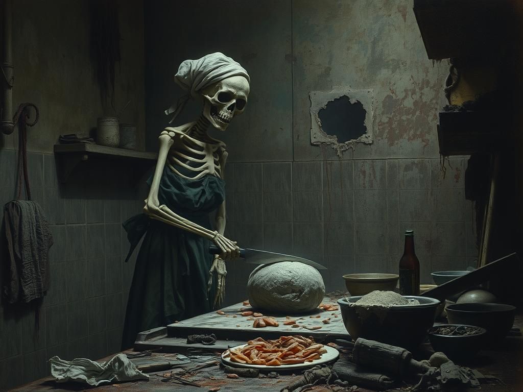 Skeleton Chef in Decayed Kitchen: Dark Horror Art
