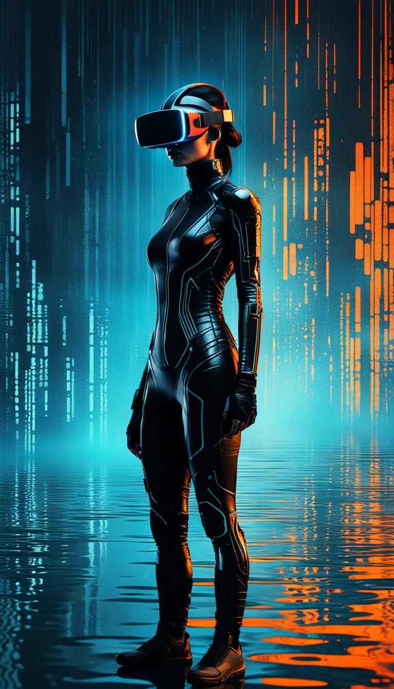 Cyberpunk Woman in Matrix Refraction Style