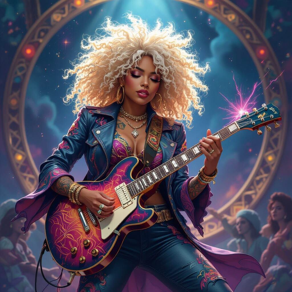 Afro-Latina Guitarist Shreds on Cosmic Stage in Art Nouveau ...