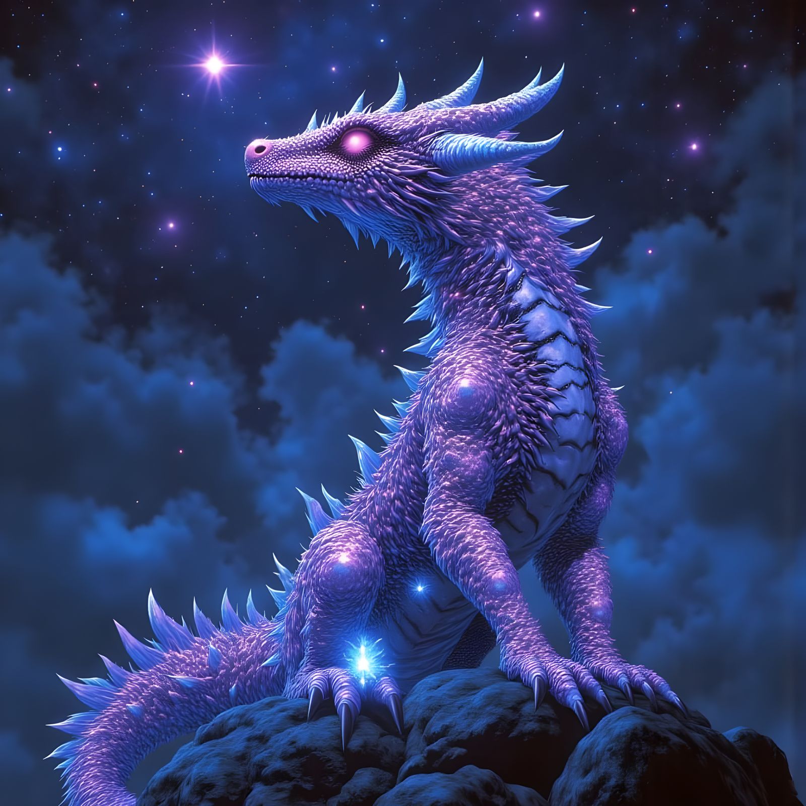 Luminescent Dragon Gazing at Starry Sky