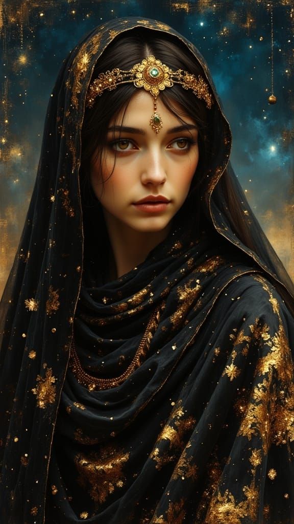 Mysterious Arabian Woman in Dark Oil Paint Style