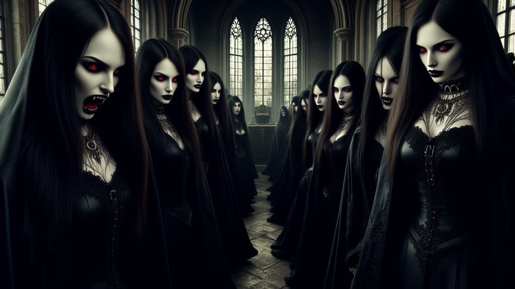 Gothic Vampire Coven Gathers in Abandoned Cathedral