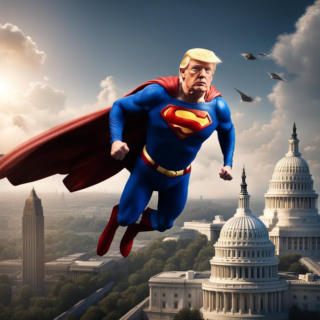 Superhero Flies Over Landmark: Fantasy Concept Art