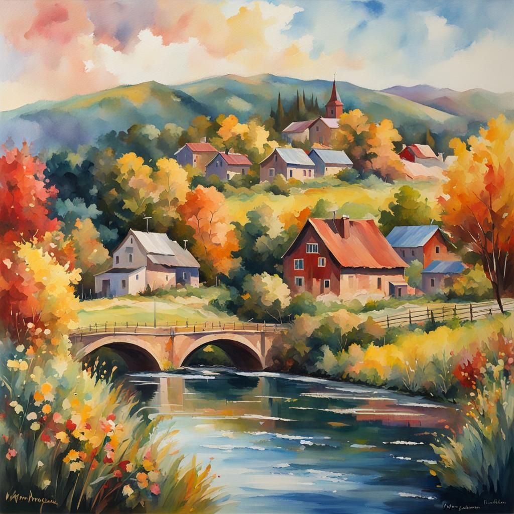 Harmonious Gouache Painting of Music and Nature