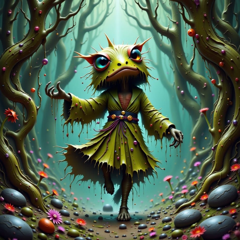 Swamp Elemental Dances in Mystical Bioluminescent Scene