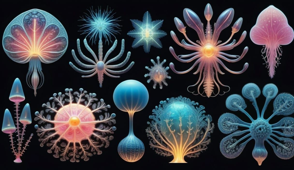 Glowing, Iridescent Viruses in Opalescent Dreamscapes