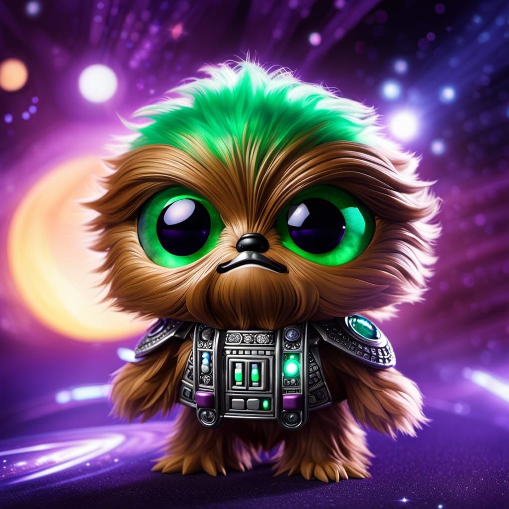 Chibi Chewbacca Flying Spaceship with Emerald Eyes