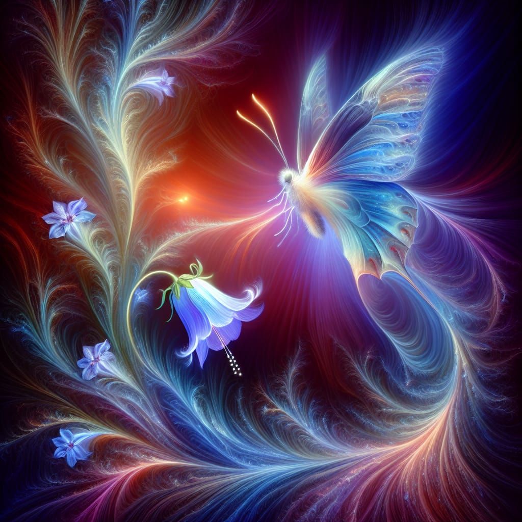 Butterfly Majestically Sways Bellflower in Luminous Aura