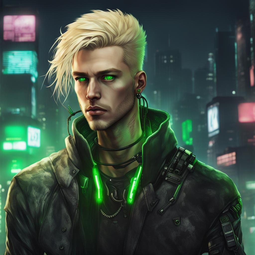 Cyberpunk Male with Blonde Hair and Green Eyes