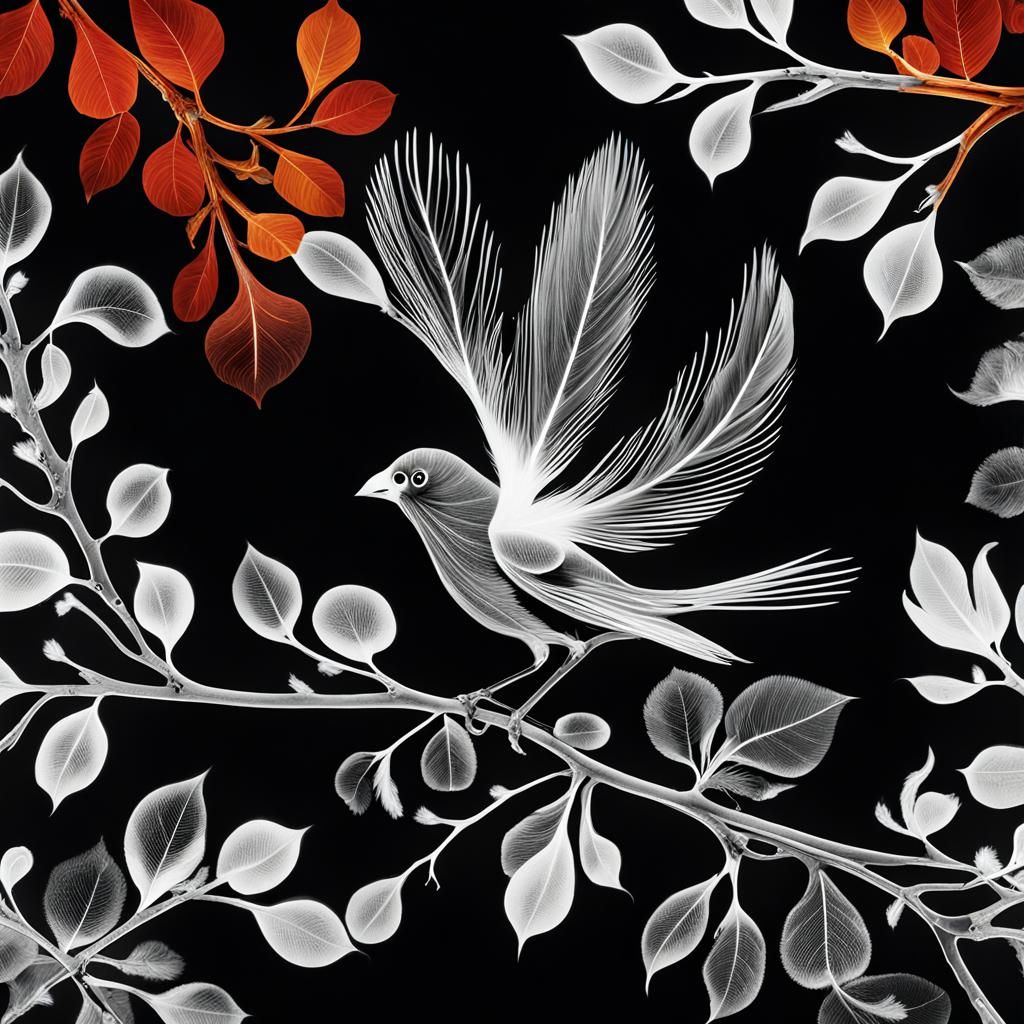 Fiery Bird Photogram in Man Ray Style