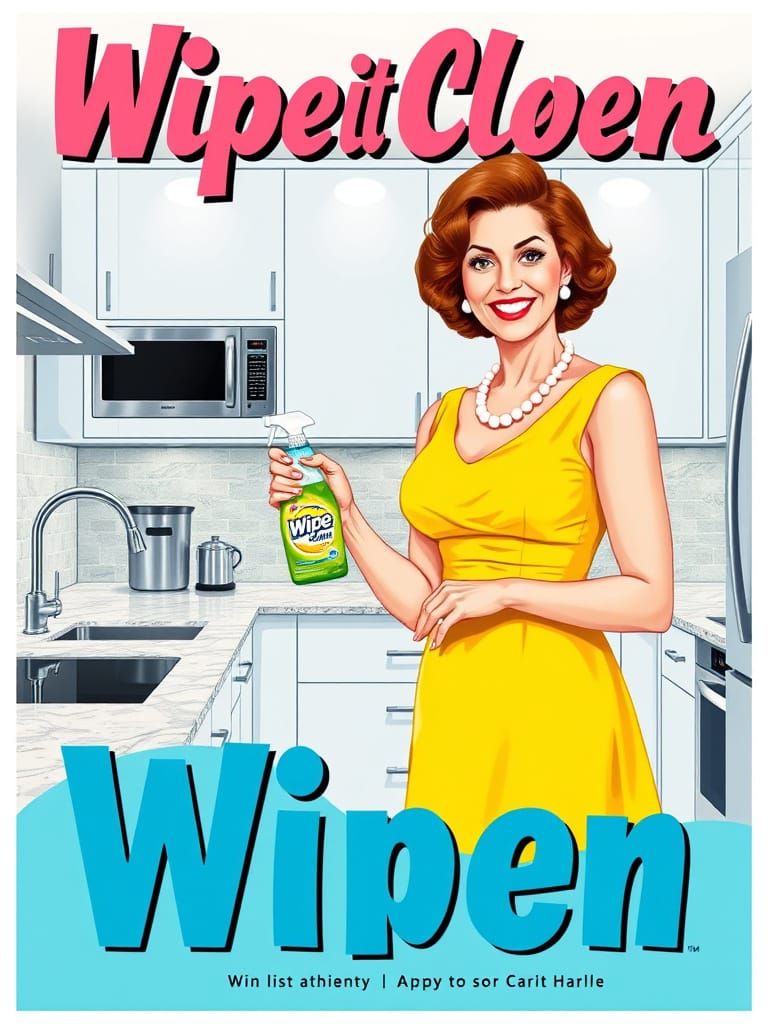 Housewife in a Bright Yellow Sundress, Smiling in a Modern K...