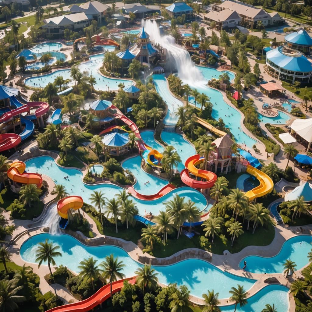 Colorful Waterpark at a Vibrant Summer Resort