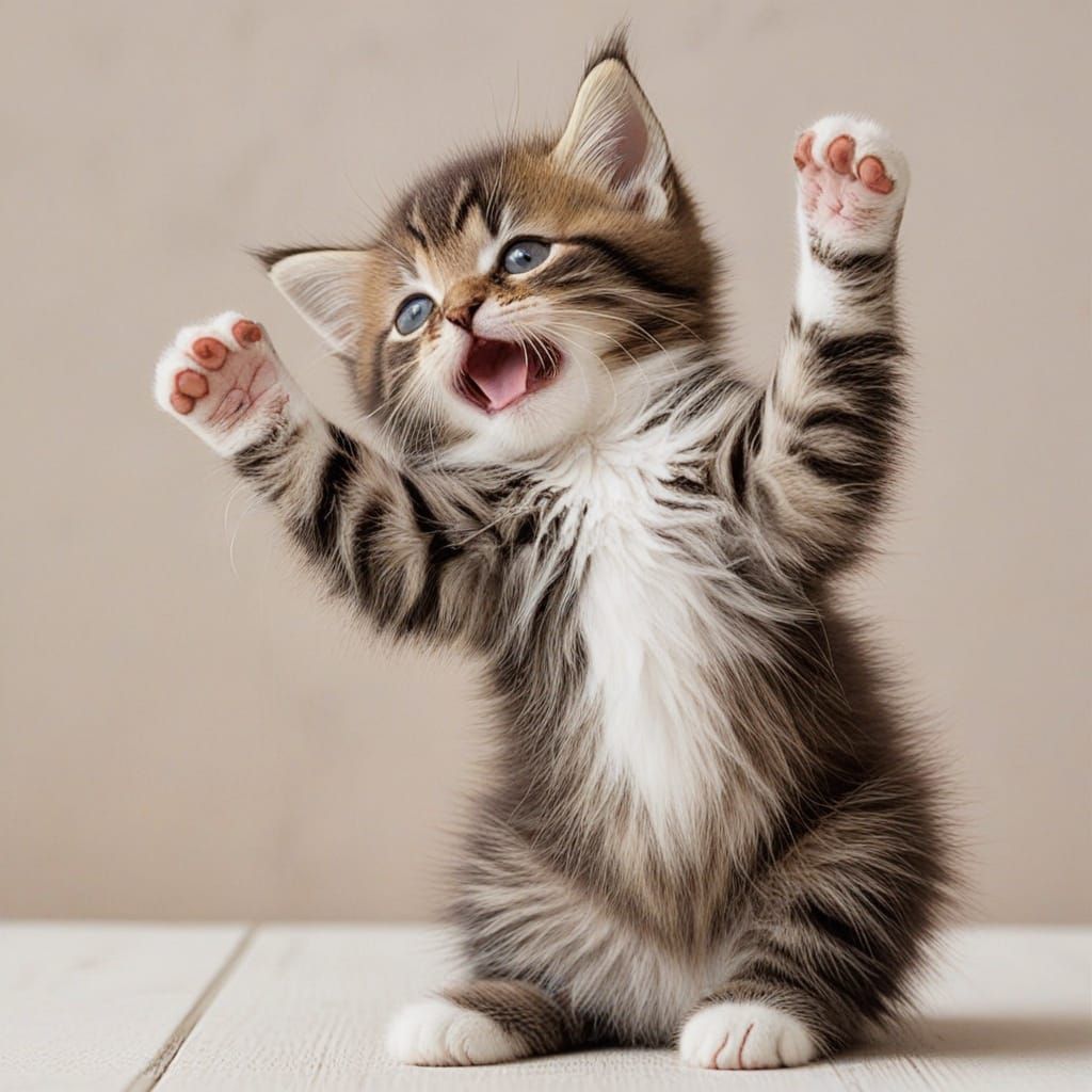 Furry Feline Stretching in Whimsical Art