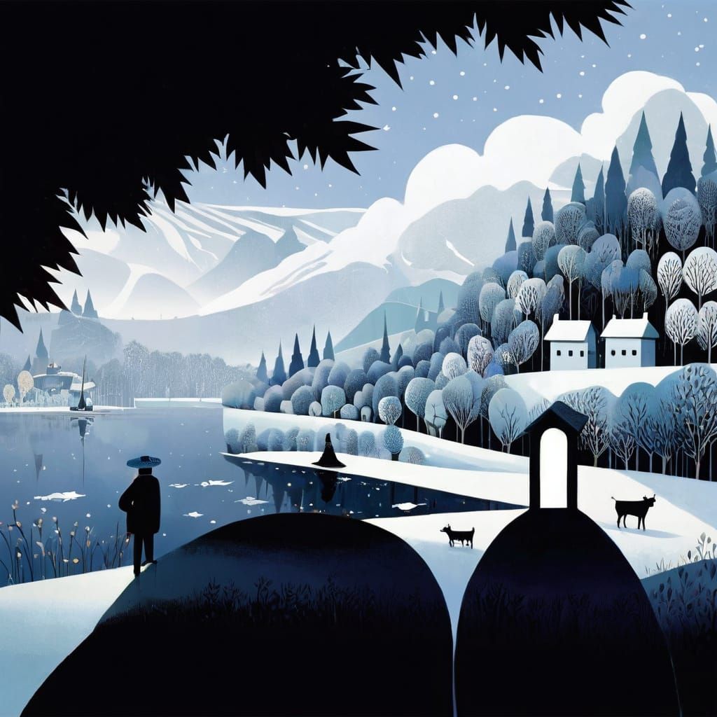 Naive Folk Art Landscape Painting