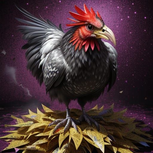 Mutated Chicken Dances on Trash in Surreal Masterpiece
