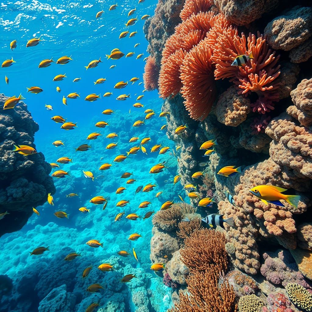 Vibrant Coral Reef Ecosystem With Exotic Fish