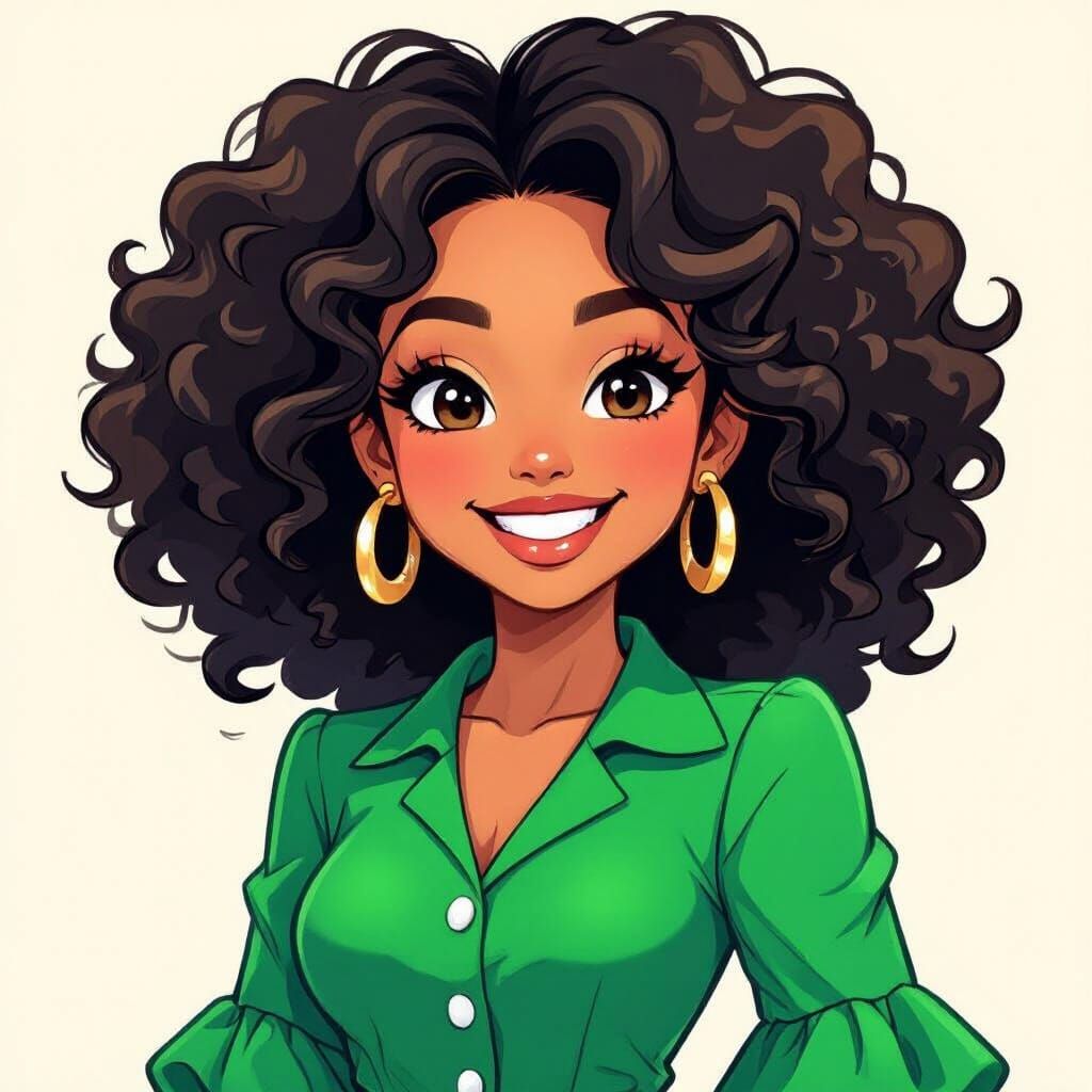 Chibi Woman with Green Blouse in Vibrant Cartoon Style