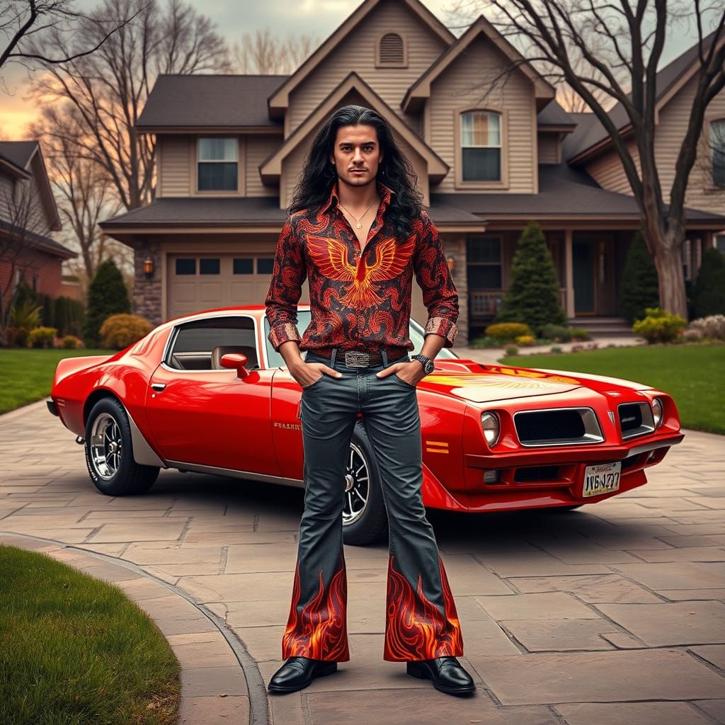 Youthful Irish Man in 1974-Style Attire Stands Beside Custom...